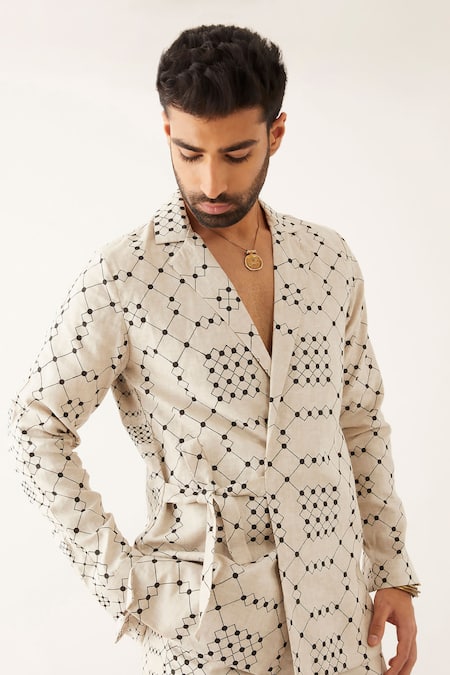 Shop_Son Of A Noble Snob_Ivory Linen Arfa Balance Print Blazer And Pant Set _Online_at_Aza_Fashions