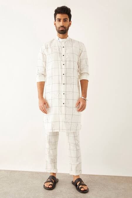 Buy Son Of A Noble Snob White Linen Taha Topography Print Kurta And Trouser Set at Aza Fashions Buy_Son Of A Noble Snob_White Linen Taha Topography Print Kurta And Trouser Set _at_Aza_Fashions