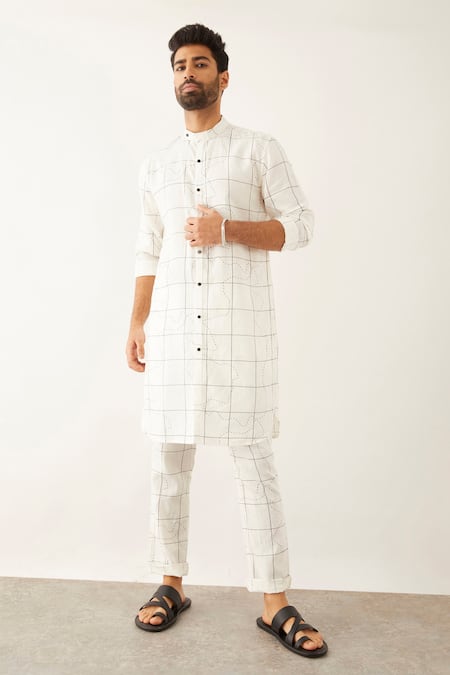 Buy Son Of A Noble Snob White Linen Taha Topography Print Kurta And Trouser Set Online at Aza Fashions Buy_Son Of A Noble Snob_White Linen Taha Topography Print Kurta And Trouser Set _Online_at_Aza_Fashions