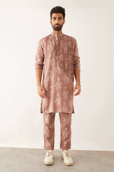 Buy_Son Of A Noble Snob_Purple Linen Embroidery Roan Catchfly Print Kurta And Pant Set_Online_at_Aza_Fashions