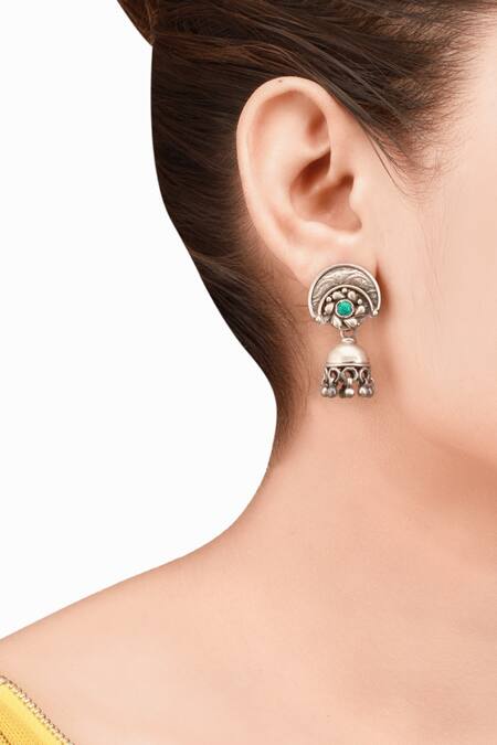 Buy Sangeeta Boochra Silver Plated Stones Handcrafted Jhumkas at Aza Fashions Buy_Sangeeta Boochra_Silver Plated Stones Handcrafted Jhumkas _at_Aza_Fashions