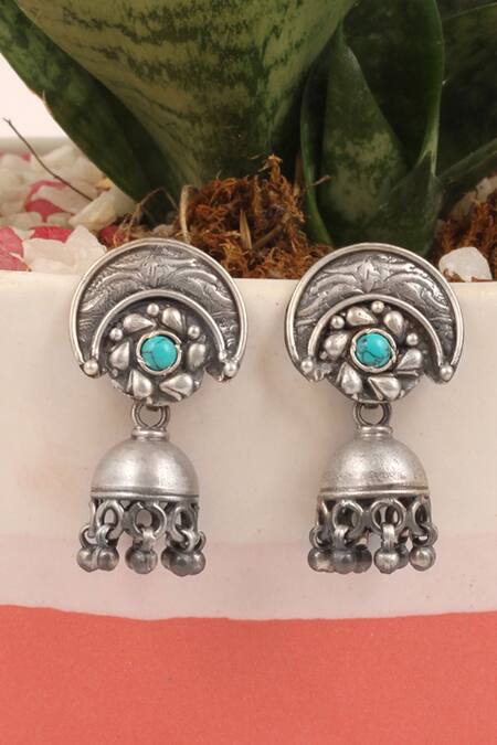 Shop Sangeeta Boochra Silver Plated Stones Handcrafted Jhumkas Online at Aza Fashions Shop_Sangeeta Boochra_Silver Plated Stones Handcrafted Jhumkas _Online_at_Aza_Fashions