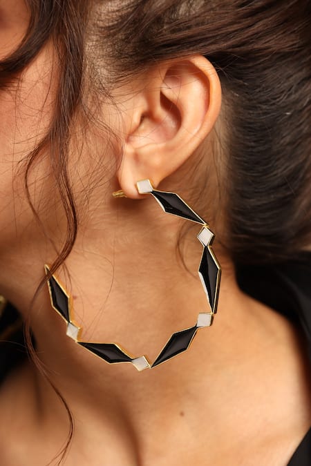 Varnika Arora Black Enamelled Sienna Hoops 