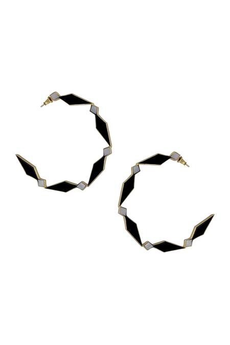Shop Varnika Arora Black Embroidery Sienna Enamelled Hoops at Aza Fashions Shop_Varnika Arora_Black Embroidery Sienna Enamelled Hoops_at_Aza_Fashions