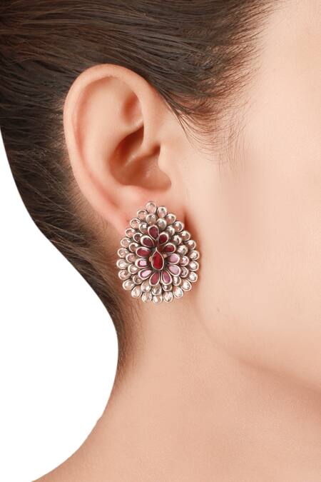 Premium quality AD stone stud earrings set- Silver finish