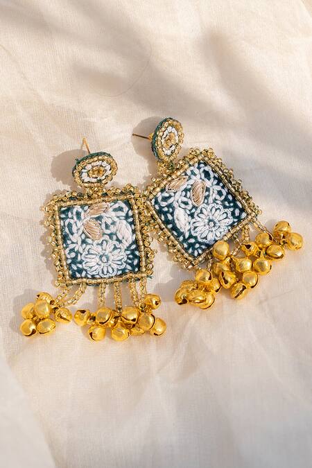 Shop Moirra Blue Diamonds, Beads, Tassels Handcrafted Dangler Earrings at Aza Fashions Shop_Moirra_Blue Diamonds, Beads, Tassels Handcrafted Dangler Earrings _at_Aza_Fashions