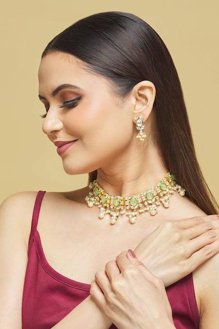 Nepra By Neha Goel Kundan Embellished Choker Necklace With Earrings 