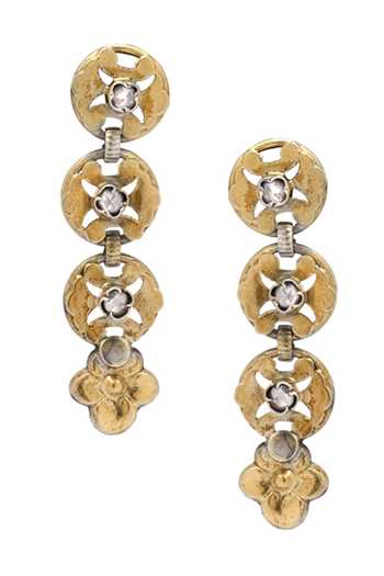 Shop Sangeeta Boochra Gold Plated Floral Motif Dangler Earrings at Aza Fashions Shop_Sangeeta Boochra_Gold Plated Floral Motif Dangler Earrings _at_Aza_Fashions