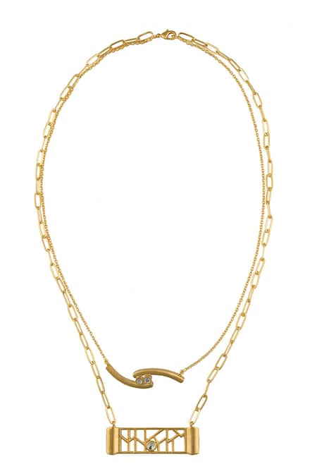 Shop Nepra By Neha Goel Gold Plated Two Layered Necklace at Aza Fashions Shop_Nepra By Neha Goel_Gold Plated Two Layered Necklace_at_Aza_Fashions
