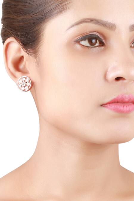 Shop_Sangeeta Boochra_Gold Plated Stones Floral Cut-out Stud Earrings _Online_at_Aza_Fashions