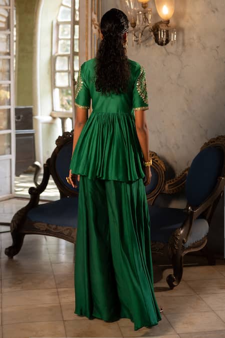 Paulmi And Harsh Floral Embroidered Peplum Top & Palazzo Set 