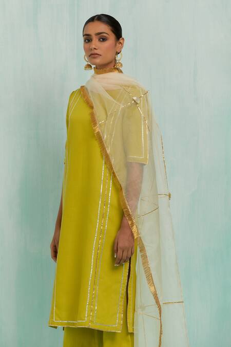 Buy The Indian Cause Green Cotton Gota Patti Round Neck Embellished Lace Kurta Salwar Set Buy_The Indian Cause_Green Cotton Gota Patti Round Neck Embellished Lace Kurta Salwar Set