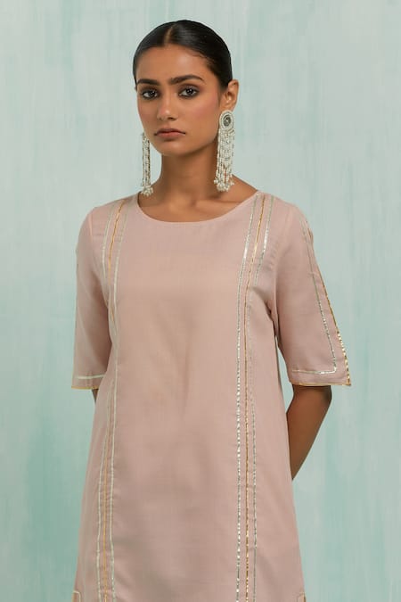 The Indian Cause_Pink Cotton Gota Patti Round Neck Lace Lined Kurta With Salwar _Online_at_Aza_Fashions