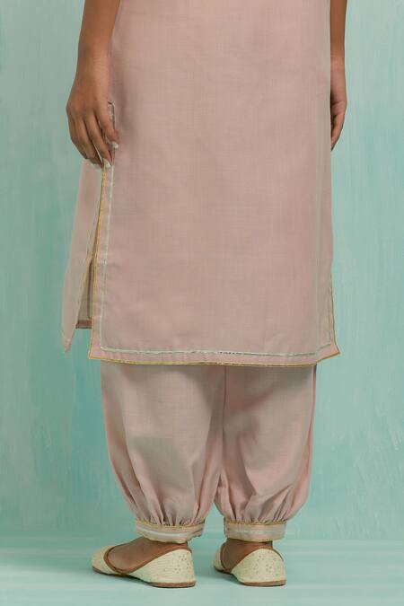 Shop_The Indian Cause_Pink Cotton Gota Patti Round Neck Lace Lined Kurta With Salwar _Online_at_Aza_Fashions