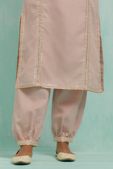 The Indian Cause_Pink Cotton Gota Patti Round Neck Lace Lined Kurta With Salwar _at_Aza_Fashions