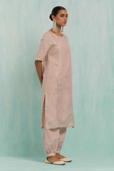 The Indian Cause Pink Cotton, Chiffon Gota Patti Two Tone Lace Embellished Kurta Salwar Set Online at Aza Fashions The Indian Cause_Pink Cotton, Chiffon Gota Patti Two Tone Lace Embellished Kurta Salwar Set_Online_at_Aza_Fashions