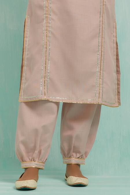 The Indian Cause Pink Cotton, Chiffon Gota Patti Two Tone Lace Embellished Kurta Salwar Set at Aza Fashions The Indian Cause_Pink Cotton, Chiffon Gota Patti Two Tone Lace Embellished Kurta Salwar Set_at_Aza_Fashions