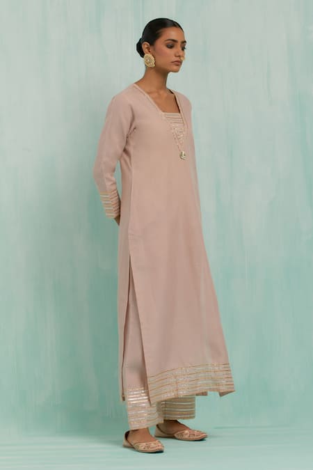 Buy_The Indian Cause_Pink Cotton Gota Patti V-neck Embellished Kurta With Palazzo_Online_at_Aza_Fashions