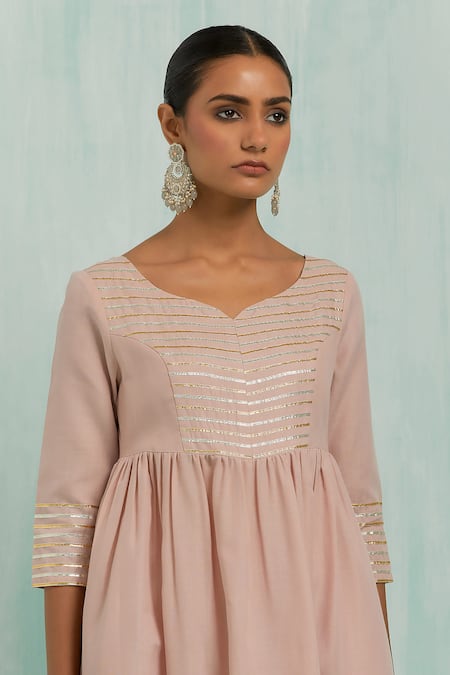 Buy The Indian Cause Pink Cotton Gota Patti Embellished Anarkali With Palazzo Online at Aza Fashions Buy_The Indian Cause_Pink Cotton Gota Patti Embellished Anarkali With Palazzo_Online_at_Aza_Fashions
