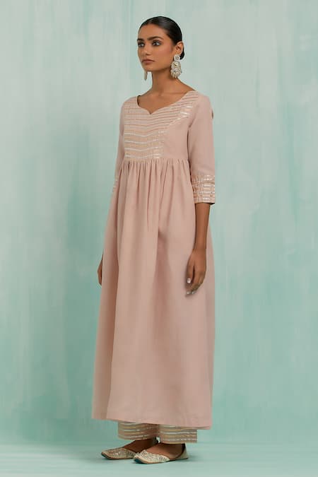 Shop The Indian Cause Pink Cotton Gota Patti Embellished Anarkali With Palazzo Online at Aza Fashions Shop_The Indian Cause_Pink Cotton Gota Patti Embellished Anarkali With Palazzo_Online_at_Aza_Fashions