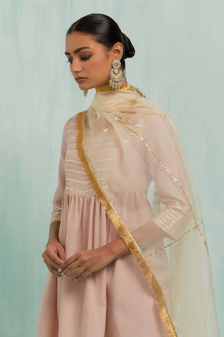 The Indian Cause_Pink Cotton Gota Patti Embellished Fit And Flare Anarkali Palazzo Set_Online_at_Aza_Fashions
