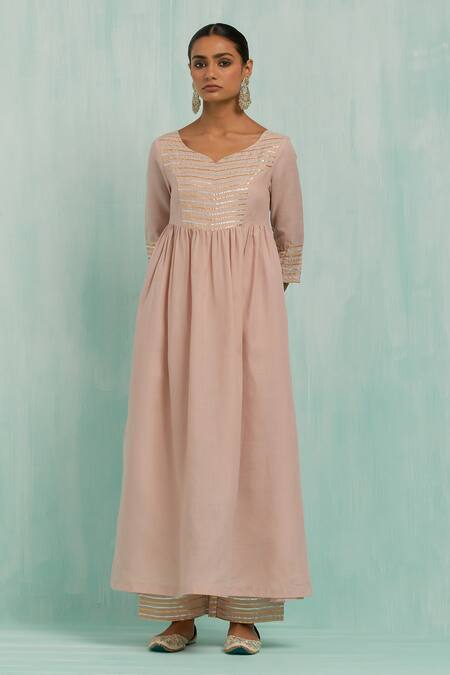 Buy_The Indian Cause_Pink Cotton Gota Patti Embellished Fit And Flare Anarkali Palazzo Set_Online_at_Aza_Fashions