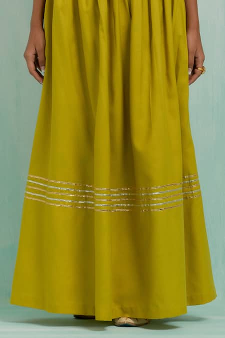 Buy_The Indian Cause_Green Cotton Gota Patti Asymmetric Embellished Pleated Lehenga Set 