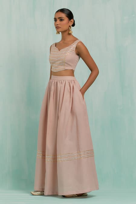 The Indian Cause Pink Cotton Gota Patti Pastel Placed Embellished Lehenga With Blouse Online at Aza Fashions The Indian Cause_Pink Cotton Gota Patti Pastel Placed Embellished Lehenga With Blouse _Online_at_Aza_Fashions