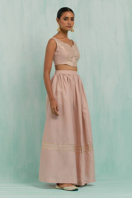 Buy The Indian Cause Pink Cotton Gota Patti Pastel Placed Embellished Lehenga With Blouse Online at Aza Fashions Buy_The Indian Cause_Pink Cotton Gota Patti Pastel Placed Embellished Lehenga With Blouse _Online_at_Aza_Fashions