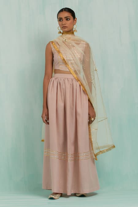 The Indian Cause Pink Cotton Gota Patti Pastel Placed Embellished Lehenga With Blouse at Aza Fashions The Indian Cause_Pink Cotton Gota Patti Pastel Placed Embellished Lehenga With Blouse _at_Aza_Fashions