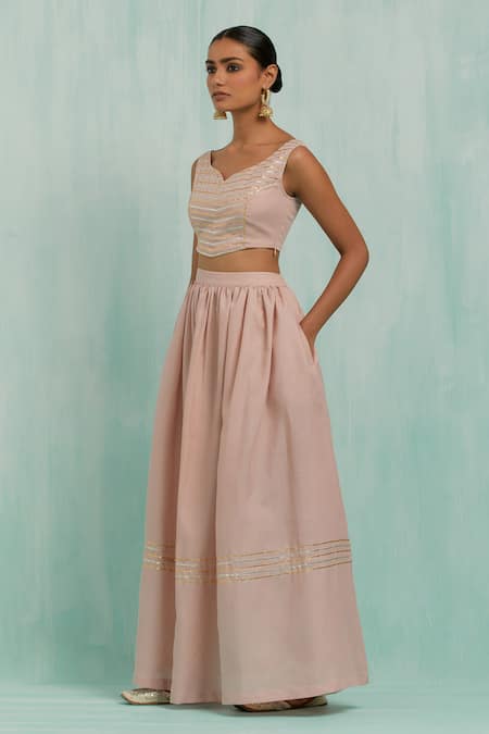 The Indian Cause_Pink Cotton Gota Patti Pastel Embellished Lehenga Set _Online_at_Aza_Fashions