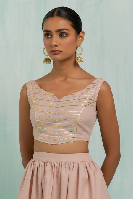 Buy_The Indian Cause_Pink Cotton Gota Patti Pastel Embellished Lehenga Set _Online_at_Aza_Fashions