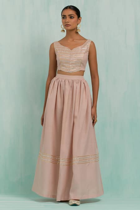 The Indian Cause_Pink Cotton Gota Patti Pastel Embellished Lehenga Set _at_Aza_Fashions