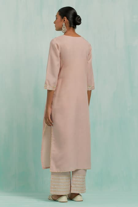 The Indian Cause Gota Embroidered Neck Kurta With Palazzo 