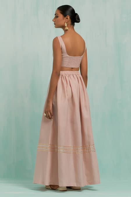 Shop_The Indian Cause_Pink Cotton Gota Patti Pastel Embellished Lehenga Set _at_Aza_Fashions