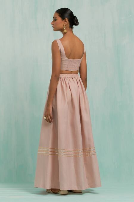 Shop The Indian Cause Pink Cotton Gota Patti Pastel Placed Embellished Lehenga With Blouse at Aza Fashions Shop_The Indian Cause_Pink Cotton Gota Patti Pastel Placed Embellished Lehenga With Blouse _at_Aza_Fashions