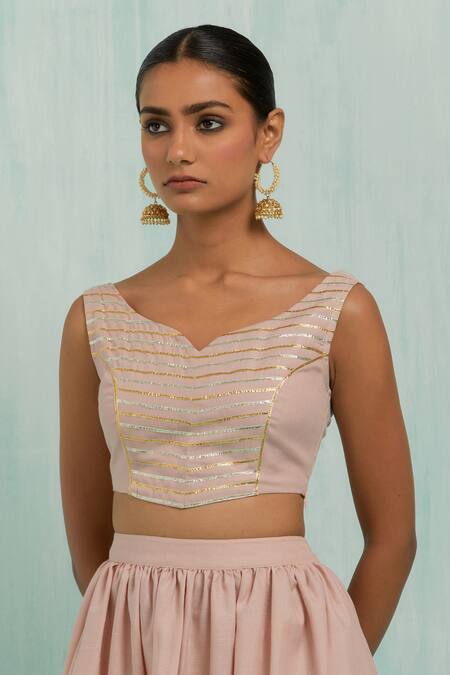 Buy The Indian Cause Pink Cotton Gota Patti Pastel Placed Embellished Lehenga With Blouse Buy_The Indian Cause_Pink Cotton Gota Patti Pastel Placed Embellished Lehenga With Blouse