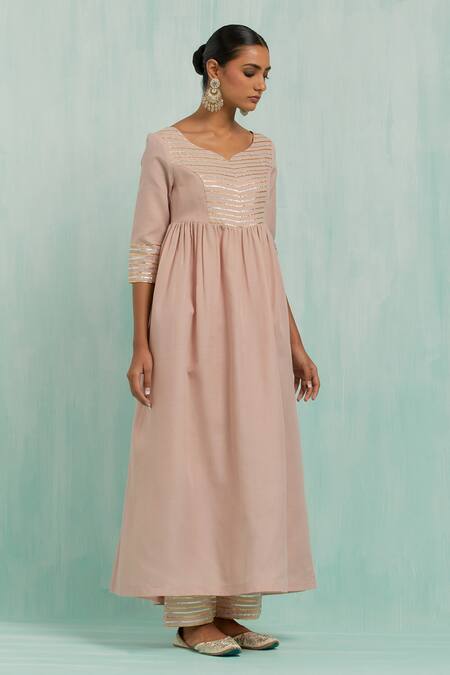 The Indian Cause_Pink Cotton Gota Patti Embellished Fit And Flare Anarkali Palazzo Set_at_Aza_Fashions