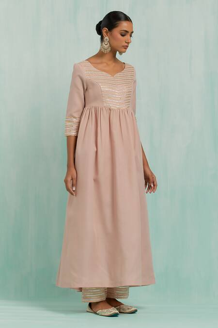 The Indian Cause Pink Cotton Gota Patti Embellished Anarkali With Palazzo at Aza Fashions The Indian Cause_Pink Cotton Gota Patti Embellished Anarkali With Palazzo_at_Aza_Fashions