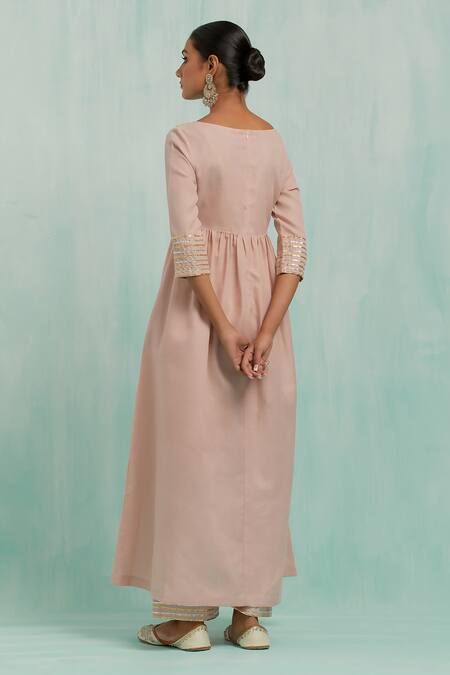 Shop The Indian Cause Pink Cotton Gota Patti Embellished Anarkali With Palazzo at Aza Fashions Shop_The Indian Cause_Pink Cotton Gota Patti Embellished Anarkali With Palazzo_at_Aza_Fashions