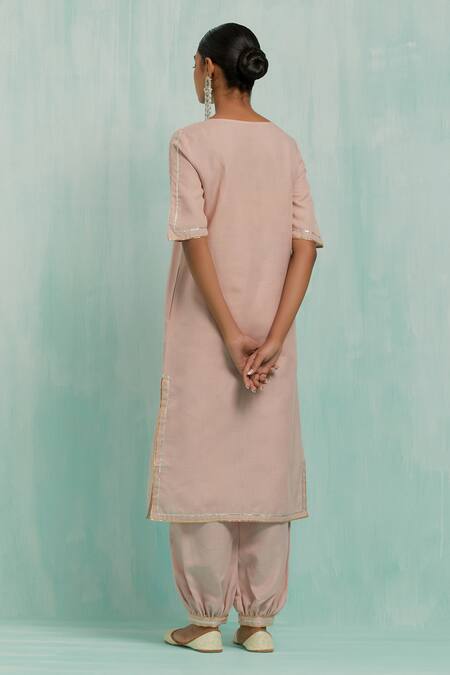 Shop The Indian Cause Pink Cotton, Chiffon Gota Patti Two Tone Lace Embellished Kurta Salwar Set at Aza Fashions Shop_The Indian Cause_Pink Cotton, Chiffon Gota Patti Two Tone Lace Embellished Kurta Salwar Set_at_Aza_Fashions