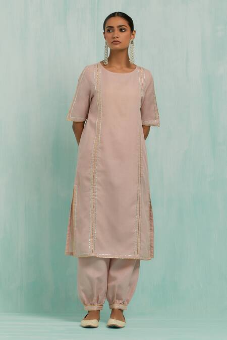 Buy The Indian Cause Pink Cotton, Chiffon Gota Patti Two Tone Lace Embellished Kurta Salwar Set Buy_The Indian Cause_Pink Cotton, Chiffon Gota Patti Two Tone Lace Embellished Kurta Salwar Set