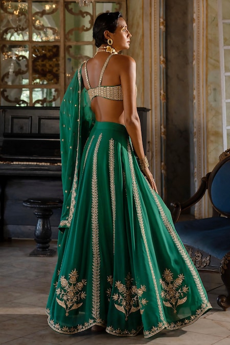 Green Faux Georgette Circular Lehenga Choli 247007