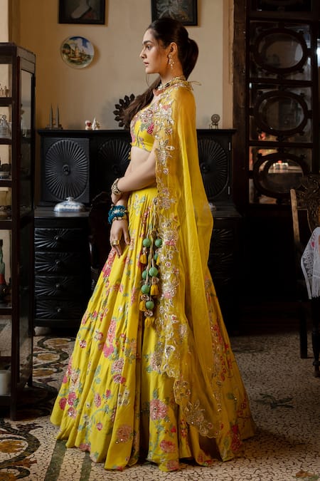 Bhumi Pednekar in Sunflower Yellow Mirror Work Lehenga Set – Seema Gujral