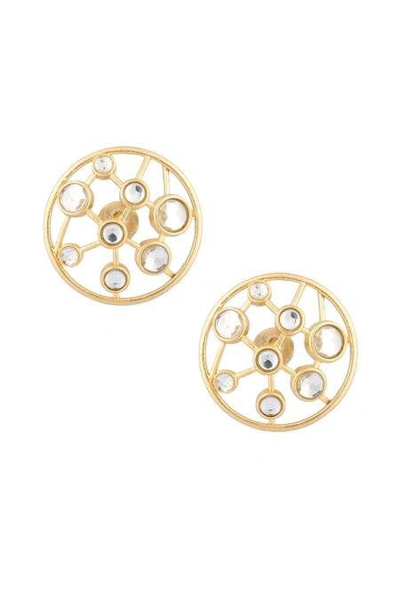 Shop Nepra By Neha Goel White Zari Zircon Embellished Stud Earrings at Aza Fashions Shop_Nepra By Neha Goel_White Zari Zircon Embellished Stud Earrings_at_Aza_Fashions