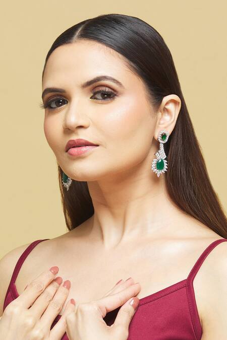 Buy Nepra By Neha Goel White Zari Zircon Embellished Earrings at Aza Fashions Buy_Nepra By Neha Goel_White Zari Zircon Embellished Earrings_at_Aza_Fashions