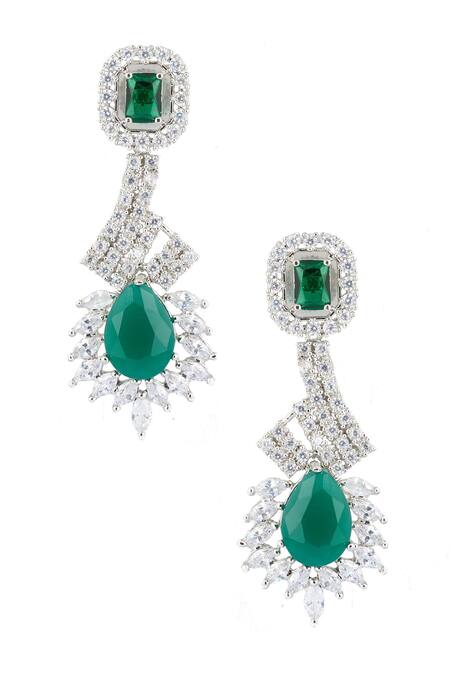 Shop Nepra By Neha Goel White Zari Zircon Embellished Earrings at Aza Fashions Shop_Nepra By Neha Goel_White Zari Zircon Embellished Earrings_at_Aza_Fashions