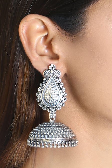 Noor Tear-Drop Oxidized Jhumki Earrings 