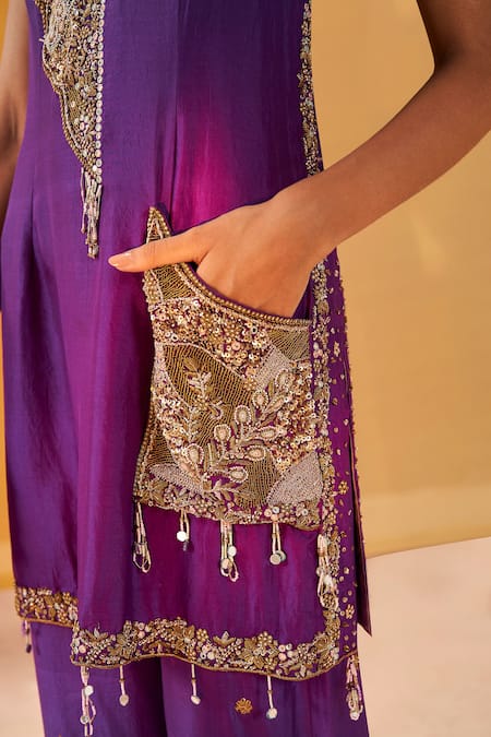 Buy Priyanka Singh Purple Silk Organza Embroidery, Zari Square Neck Short Straight Kurta Salwar Set Online at Aza Fashions Buy_Priyanka Singh_Purple Silk Organza Embroidery, Zari Square Neck Short Straight Kurta Salwar Set _Online_at_Aza_Fashions