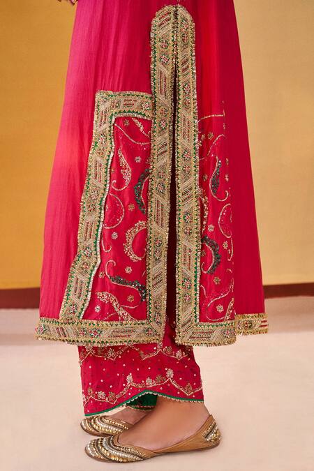 Buy Priyanka Singh Magenta Silk, Organza Sequins, Gota Patti Round Neck Embroidered Kurta Pant Set Online at Aza Fashions Buy_Priyanka Singh_Magenta Silk, Organza Sequins, Gota Patti Round Neck Embroidered Kurta Pant Set _Online_at_Aza_Fashions